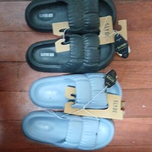 Womens Slide Sandals - Black and Blue